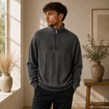 Konrad | Herren Strickpullover mit Kragen – Schwarz