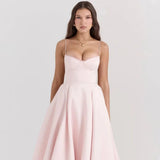 Satin-Korsett-Midi-Kleid für Damen | Hochzeitsgast – Pink