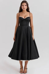 Satin-Korsett-Midi-Kleid für Damen | Hochzeitsgast – Schwarz