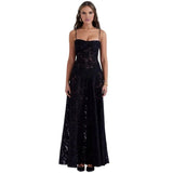 Enchanted Corset Maxi Kleid mit Schnürung am Rücken – Schwarz Verzaubert