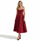 Satin-Korsett-Midi-Kleid für Damen | Hochzeitsgast – Rot