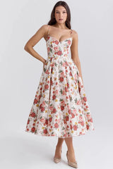 Satin-Korsett-Midi-Kleid für Damen | Hochzeitsgast – Floral