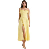 Trägerloses Korsett-Midi-Kleid für Damen – Gelb Laarni