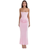 Trägerloses Satin-Maxikleid im Korsettstil für Damen – Rosa
