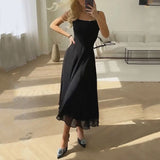 Kristina | Damen Ärmelloses Midi Kleid Quadratischer Ausschnitt – Schwarz