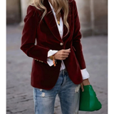 Kunigunde | Damen Blazer aus Samt mit Langarm, Revers und Knöpfen – Dunkelweinrot