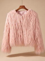 Mia | Kunstpelzmantel Damen Flauschige Kurzjacke Wintermantel – Rosa