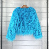 Mia | Kunstpelzmantel Damen Flauschige Kurzjacke Wintermantel – Blauer See