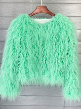 Mia | Kunstpelzmantel Damen Flauschige Kurzjacke Wintermantel – Hellgrün
