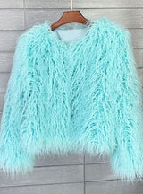 Mia | Kunstpelzmantel Damen Flauschige Kurzjacke Wintermantel – Hellblau