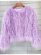 Mia | Kunstpelzmantel Damen Flauschige Kurzjacke Wintermantel – Hellviolett