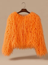 Mia | Kunstpelzmantel Damen Flauschige Kurzjacke Wintermantel – Orange