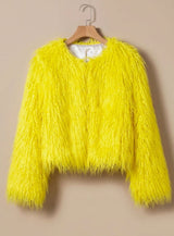 Mia | Kunstpelzmantel Damen Flauschige Kurzjacke Wintermantel – Gelb