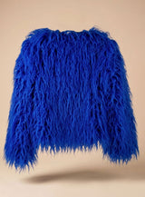 Mia | Kunstpelzmantel Damen Flauschige Kurzjacke Wintermantel – Blau