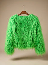 Mia | Kunstpelzmantel Damen Flauschige Kurzjacke Wintermantel – Grün