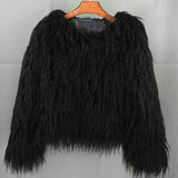 Mia | Kunstpelzmantel Damen Flauschige Kurzjacke Wintermantel – Schwarz