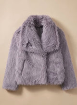 Marie | Kunstpelzmantel Damen Flauschiger Kurzmantel Herbstmode – Grau