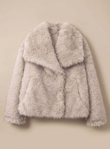 Marie | Kunstpelzmantel Damen Flauschiger Kurzmantel Herbstmode – Greige
