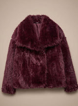 Marie | Kunstpelzmantel Damen Flauschiger Kurzmantel Herbstmode – Weinrot