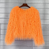 Marlene | Kunstpelzmantel Damen flauschiger Langflor Wintermantel – Orange