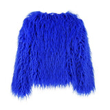 Marlene | Kunstpelzmantel Damen flauschiger Langflor Wintermantel – Blau