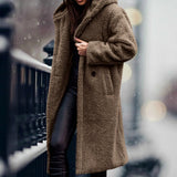 Mia | Kunstpelzmantel Damen Langer Flauschiger Teddy-Mantel Offen – Khaki