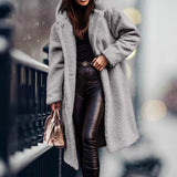 Mia | Kunstpelzmantel Damen Langer Flauschiger Teddy-Mantel Offen – Grau
