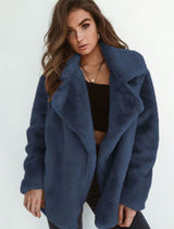 Emilia | Kunstpelzmantel Damen Lässiger Oversized Teddyfell Kurzmantel – Kobaltblau