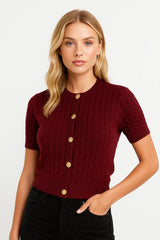 Kurzarm Strickjacke Damen Elegant – Bordeaux