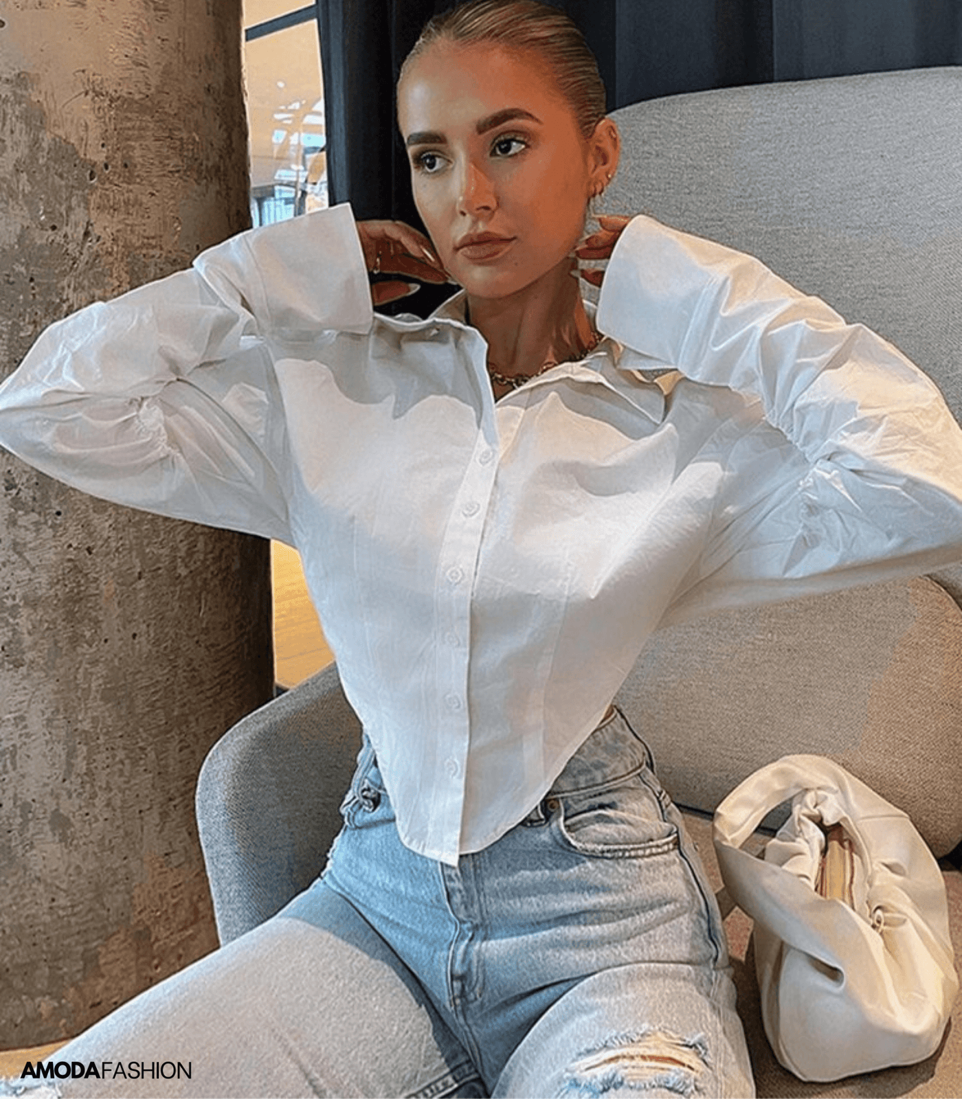 Brüssel® | Langärmlige Bluse mit dreieckigem Saum