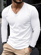 Langarmshirt Herren V-Ausschnitt – Weiß