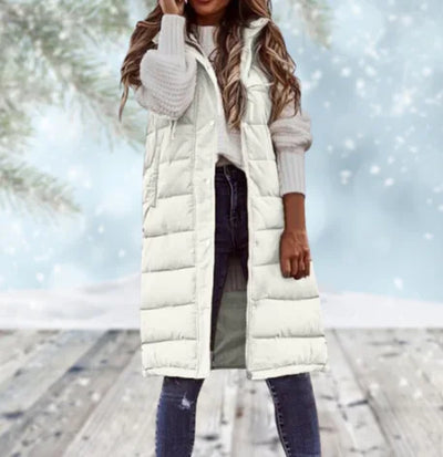 Lange Stepp-Bodywarmer mit Kapuze für Damen