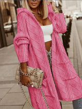 Charlotte | Lange Strickjacke Damen mit Kapuze Grobstrick Oversize Cardigan – Rosa