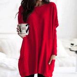 Leonie | Langer Damenpullover Oversized Rundhals mit Taschen – Rot