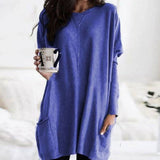 Leonie | Langer Damenpullover Oversized Rundhals mit Taschen – Lila