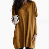 Leonie | Langer Damenpullover Oversized Rundhals mit Taschen – Khaki