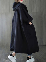 Clara | Langer Kapuzenmantel für Damen wasserabweisend Oversized Trenchcoat – Schwarz
