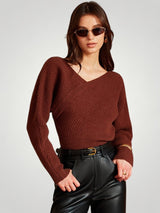 Tilda | Langer Pullover Damen mit stilvoller Asymmetrie – Braun