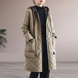 Langer Steppmantel Kapuze Damen – Khaki