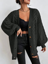 Lässiger Zopfmuster-Cardigan – Schwarz