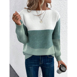 Laura | Damen Pullover Langarm mit Farbmix – Grün