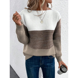 Laura | Damen Pullover Langarm mit Farbmix – Braun