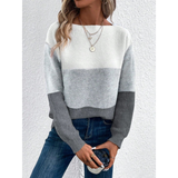 Laura | Damen Pullover Langarm mit Farbmix – Grau