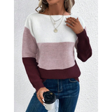 Laura | Damen Pullover Langarm mit Farbmix – Burgunder