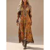 Lavinia | Damen Boho Maxikleid mit Langarm, V Ausschnitt und Vintage Paisley Muster – Mehrfarbig