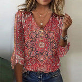 Elfriede | Damen Bluse mit Boho-Print im Orientalischen Stil – Rot