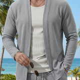 Leander | Herren Strickjacke Offen Cardigan – Grau