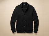 Leander | Herren Strickjacke Schalkragen Waffelstrick – Schwarz