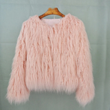 Lena | Damen Winterjacke mit Kunstpelz, Kurze Flauschige Silhouette – Rosa