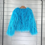 Lena | Damen Winterjacke mit Kunstpelz, Kurze Flauschige Silhouette – Blauer See